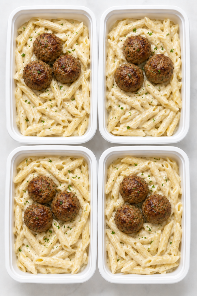 Pasta Alfredo W/ Meatballs